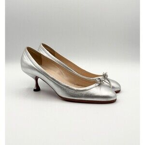 Christian Louboutin Marcia Balla Silver Leather Kitten Heels Vintage Sz EU 37.5